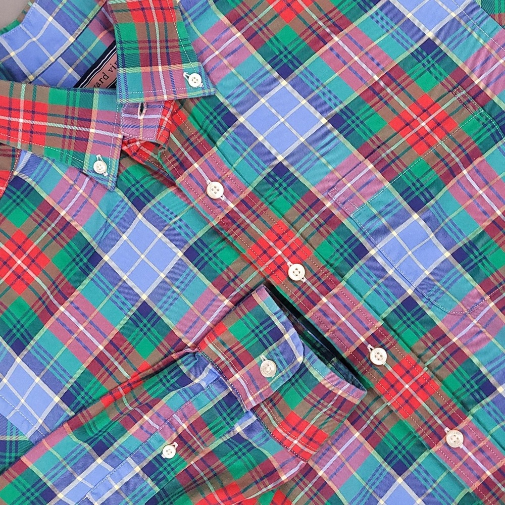 Vineyard Vines Murray Shirt Mens Small Plaid Button Down Red Green Blue Cotton
